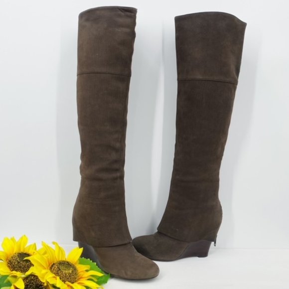 ASH Pearl Leather Over the Knee Wedge Boot Sz 38.5 fits us size 7-8. Runs small - Picture 2 of 12